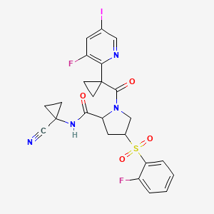 molecular formula C24H21F2IN4O4S B10835136 N-(1-cyanocyclopropyl)-1-[1-(3-fluoro-5-iodopyridin-2-yl)cyclopropanecarbonyl]-4-(2-fluorophenyl)sulfonylpyrrolidine-2-carboxamide 