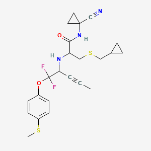 molecular formula C23H27F2N3O2S2 B10835162 N-(1-cyanocyclopropyl)-3-(cyclopropylmethylsulfanyl)-2-[[1,1-difluoro-1-(4-methylsulfanylphenoxy)pent-3-yn-2-yl]amino]propanamide 