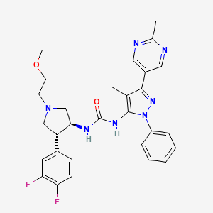 molecular formula C29H31F2N7O2 B10835166 1-[(3S,4R)-4-(3,4-difluorophenyl)-1-(2-methoxyethyl)pyrrolidin-3-yl]-3-[4-methyl-5-(2-methylpyrimidin-5-yl)-2-phenylpyrazol-3-yl]urea 