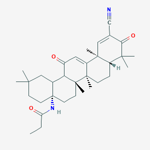 molecular formula C33H46N2O3 B10835259 N-[(4aS,6aR,6bS,8aR,12aS)-11-cyano-2,2,6a,6b,9,9,12a-heptamethyl-10,14-dioxo-1,3,4,5,6,7,8,8a,14a,14b-decahydropicen-4a-yl]propanamide 