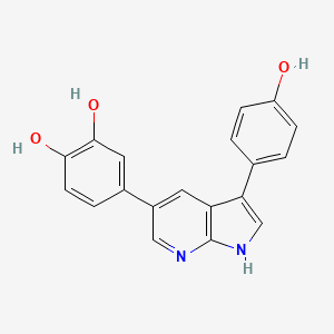 molecular formula C19H14N2O3 B10835306 4-[3-(4-hydroxyphenyl)-1H-pyrrolo[2,3-b]pyridin-5-yl]benzene-1,2-diol 