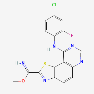 molecular formula C17H11ClFN5OS B10835316 Methyl 9-(4-chloro-2-fluoroanilino)-[1,3]thiazolo[5,4-f]quinazoline-2-carboximidate 