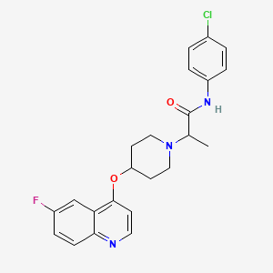 molecular formula C23H23ClFN3O2 B10835461 N-(4-chlorophenyl)-2-[4-(6-fluoroquinolin-4-yl)oxypiperidin-1-yl]propanamide 