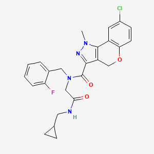 molecular formula C25H24ClFN4O3 B10835476 8-chloro-N-[2-(cyclopropylmethylamino)-2-oxoethyl]-N-[(2-fluorophenyl)methyl]-1-methyl-4H-chromeno[4,3-c]pyrazole-3-carboxamide 