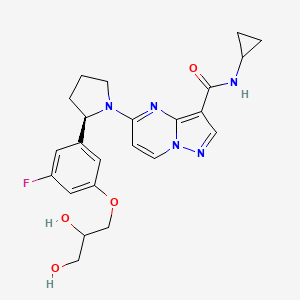 molecular formula C23H26FN5O4 B10835821 N-cyclopropyl-5-((2R)-2-(3-(2,3-dihydroxypropoxy)-5-fluorophenyl)pyrrolidin-1-yl)pyrazolo[1,5-a]pyrimidine-3-carboxamide 
