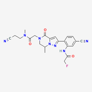 molecular formula C22H22FN7O3 B10835903 N-(2-cyanoethyl)-2-[2-[4-cyano-2-[(2-fluoroacetyl)amino]phenyl]-7-methyl-4-oxo-6,7-dihydropyrazolo[1,5-a]pyrazin-5-yl]-N-methylacetamide 