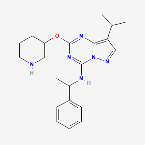 molecular formula C21H28N6O B10835979 N-(1-phenylethyl)-2-piperidin-3-yloxy-8-propan-2-ylpyrazolo[1,5-a][1,3,5]triazin-4-amine 
