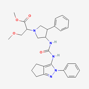 molecular formula C28H33N5O4 B10836005 methyl 3-methoxy-2-[3-phenyl-4-[(2-phenyl-5,6-dihydro-4H-cyclopenta[c]pyrazol-3-yl)carbamoylamino]pyrrolidin-1-yl]propanoate 
