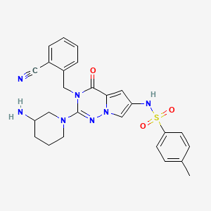 molecular formula C26H27N7O3S B10836179 N-[2-(3-aminopiperidin-1-yl)-3-[(2-cyanophenyl)methyl]-4-oxopyrrolo[2,1-f][1,2,4]triazin-6-yl]-4-methylbenzenesulfonamide 