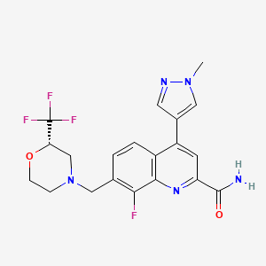 molecular formula C20H19F4N5O2 B10836235 (S)-8-Fluoro-4-(1-methyl-1H-pyrazol-4-yl)-7-((2-(trifluoromethyl)morpholino)methyl)quinoline-2-carboxamide 