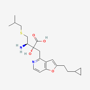 molecular formula C21H30N2O4S B10836483 (2R,3R)-3-amino-2-[[2-(2-cyclopropylethyl)furo[3,2-c]pyridin-4-yl]methyl]-2-hydroxy-4-(2-methylpropylsulfanyl)butanoic acid 