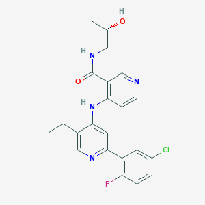 molecular formula C22H22ClFN4O2 B10836494 Synthesis of (S)-4-(2-(5-chloro-2-fluorophenyl)-5-ethylpyridin-4-ylamino)-N-(2-hydroxy propyl)nicotinamide 