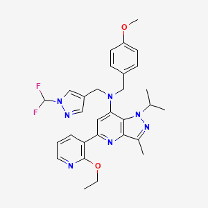 molecular formula C30H33F2N7O2 B10836515 N-[[1-(difluoromethyl)pyrazol-4-yl]methyl]-5-(2-ethoxypyridin-3-yl)-N-[(4-methoxyphenyl)methyl]-3-methyl-1-propan-2-ylpyrazolo[4,3-b]pyridin-7-amine 