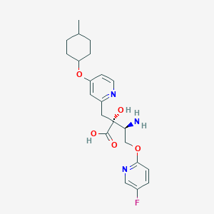 molecular formula C22H28FN3O5 B10836528 (2R,3S)-3-amino-4-(5-fluoropyridin-2-yl)oxy-2-hydroxy-2-[[4-(4-methylcyclohexyl)oxypyridin-2-yl]methyl]butanoic acid 