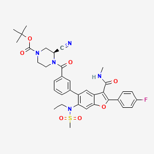 molecular formula C36H38FN5O7S B10836533 tert-butyl (3S)-3-cyano-4-[3-[6-[ethyl(methylsulfonyl)amino]-2-(4-fluorophenyl)-3-(methylcarbamoyl)-1-benzofuran-5-yl]benzoyl]piperazine-1-carboxylate 