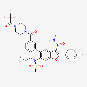 molecular formula C32H29F5N4O6S B10836560 6-[2-fluoroethyl(methylsulfonyl)amino]-2-(4-fluorophenyl)-N-methyl-5-[3-[4-(2,2,2-trifluoroacetyl)piperazine-1-carbonyl]phenyl]-1-benzofuran-3-carboxamide 