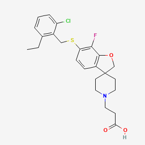 molecular formula C24H27ClFNO3S B10836622 3-[6-[(2-chloro-6-ethylphenyl)methylsulfanyl]-7-fluorospiro[2H-1-benzofuran-3,4'-piperidine]-1'-yl]propanoic acid 