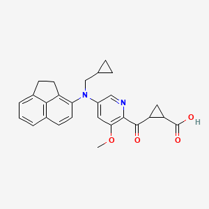 molecular formula C27H26N2O4 B10836639 2-(5-((Cyclopropylmethyl)(1,2-dihydroacenaphthylen-3-yl)amino)-3-methoxypicolinoyl)cyclopropanecarboxylic acid 