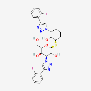 molecular formula C28H30F2N6O5S B10836678 (2S,4S,5R)-4-[4-(2-fluorophenyl)triazol-1-yl]-2-[(1R)-3-[4-(2-fluorophenyl)triazol-1-yl]-2-hydroxycyclohexyl]sulfanyl-6-(hydroxymethyl)oxane-3,5-diol 