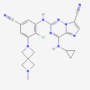 molecular formula C22H21ClN10 B10836850 2-[2-Chloro-5-cyano-3-(6-methyl-2,6-diazaspiro[3.3]heptan-2-yl)anilino]-4-(cyclopropylamino)imidazo[2,1-f][1,2,4]triazine-7-carbonitrile 