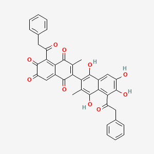 molecular formula C38H26O10 B10836854 3-Methyl-5-(2-phenylacetyl)-2-[1,4,6,7-tetrahydroxy-3-methyl-5-(2-phenylacetyl)naphthalen-2-yl]naphthalene-1,4,6,7-tetrone 