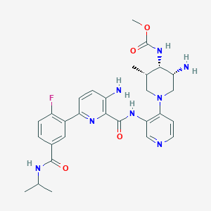 molecular formula C29H35FN8O4 B10836945 methyl N-[(3R,4S,5S)-3-amino-1-[3-[[3-amino-6-[2-fluoro-5-(propan-2-ylcarbamoyl)phenyl]pyridine-2-carbonyl]amino]pyridin-4-yl]-5-methylpiperidin-4-yl]carbamate 