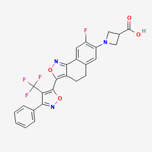 molecular formula C25H17F4N3O4 B10836947 1-[8-Fluoro-3-[3-phenyl-4-(trifluoromethyl)-1,2-oxazol-5-yl]-4,5-dihydrobenzo[g][2,1]benzoxazol-7-yl]azetidine-3-carboxylic acid 