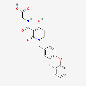 molecular formula C21H19FN2O6 B10837007 2-[[1-[[4-(2-Fluorophenoxy)phenyl]methyl]-4-hydroxy-6-oxo-2,3-dihydropyridine-5-carbonyl]amino]acetic acid 