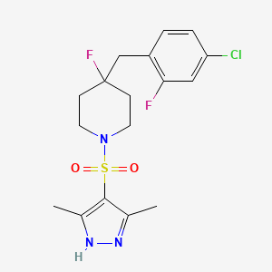 molecular formula C17H20ClF2N3O2S B10837046 4-(4-Chloro-2-fluorobenzyl)-1-((3,5-dimethyl-1H-pyrazol-4-yl)sulfonyl)-4-fluoropiperidine 