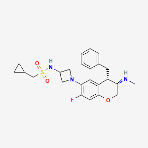 molecular formula C24H30FN3O3S B10837101 Cis-N-(1-(4-benzyl-7-fluoro-3-(methylamino)chroman-6-yl)azetidin-3-yl)-1-cyclopropylmethanesulfonamide 