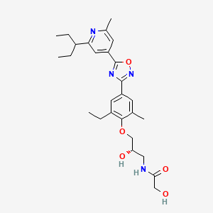 molecular formula C27H36N4O5 B10837136 N-[(2S)-3-[2-ethyl-6-methyl-4-[5-(2-methyl-6-pentan-3-ylpyridin-4-yl)-1,2,4-oxadiazol-3-yl]phenoxy]-2-hydroxypropyl]-2-hydroxyacetamide 