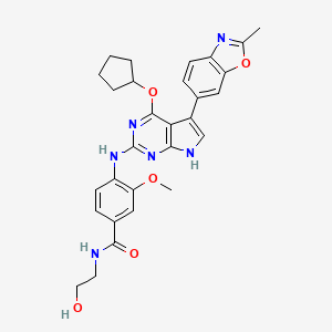 molecular formula C29H30N6O5 B10837159 4-(4-(cyclopentyloxy)-5-(2-methylbenzo[d]oxazol-6-yl)-7H-pyrrolo[2,3-d]pyrimidin-2-ylamino)-N-(2-hydroxyethyl)-3-methoxybenzamide 