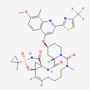 molecular formula C37H43F3N6O7S2 B10837364 (1S,4R,6S,7E,18S)-18-[7-methoxy-8-methyl-2-[4-(trifluoromethyl)-1,3-thiazol-2-yl]quinolin-4-yl]oxy-13-methyl-N-(1-methylcyclopropyl)sulfonyl-2,14-dioxo-3,13,15-triazatricyclo[13.4.0.04,6]nonadec-7-ene-4-carboxamide CAS No. 1251165-81-7