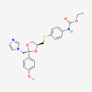 molecular formula C24H27N3O5S B10837396 Ethyl N-[4-[[(2R,4S)-2-(imidazol-1-ylmethyl)-2-(4-methoxyphenyl)-1,3-dioxolan-4-yl]methylsulfanyl]phenyl]carbamate 
