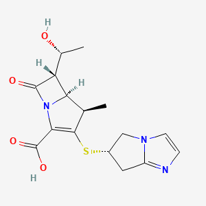 molecular formula C16H19N3O4S B10837402 (4R,5S,6S)-3-[[(6S)-6,7-dihydro-5H-pyrrolo[1,2-a]imidazol-6-yl]sulfanyl]-6-[(1R)-1-hydroxyethyl]-4-methyl-7-oxo-1-azabicyclo[3.2.0]hept-2-ene-2-carboxylic acid CAS No. 129951-17-3