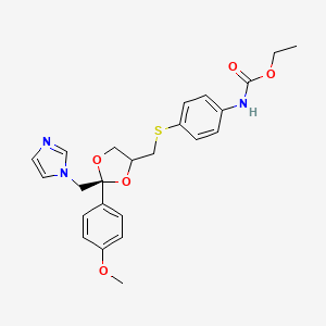 molecular formula C24H27N3O5S B10837429 ethyl N-[4-[[(2S)-2-(imidazol-1-ylmethyl)-2-(4-methoxyphenyl)-1,3-dioxolan-4-yl]methylsulfanyl]phenyl]carbamate 