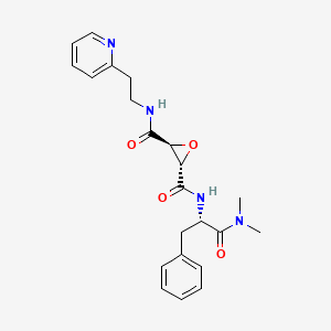 molecular formula C22H26N4O4 B10837477 (2S,3S)-2-N-[(2S)-1-(dimethylamino)-1-oxo-3-phenylpropan-2-yl]-3-N-(2-pyridin-2-ylethyl)oxirane-2,3-dicarboxamide 