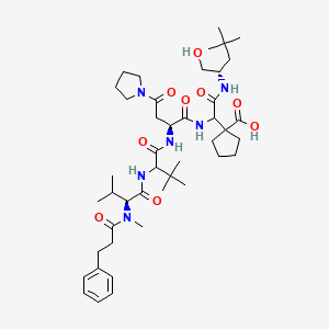 molecular formula C44H70N6O9 B10837671 1-[1-[[(2S)-2-[[3,3-dimethyl-2-[[(2S)-3-methyl-2-[methyl(3-phenylpropanoyl)amino]butanoyl]amino]butanoyl]amino]-4-oxo-4-pyrrolidin-1-ylbutanoyl]amino]-2-[[(2S)-1-hydroxy-4,4-dimethylpentan-2-yl]amino]-2-oxoethyl]cyclopentane-1-carboxylic acid 