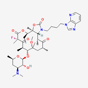 molecular formula C41H62FN5O10 B10837754 (1S,2R,5S,7R,8R,9R,11R,13R,14R)-8-[(2S,3R,4S,6R)-4-(dimethylamino)-3-hydroxy-6-methyloxan-2-yl]oxy-2-ethyl-5-fluoro-15-(4-imidazo[4,5-b]pyridin-3-ylbutyl)-9-methoxy-1,5,7,9,11,13-hexamethyl-3,17-dioxa-15-azabicyclo[12.3.0]heptadecane-4,6,12,16-tetrone CAS No. 193752-39-5
