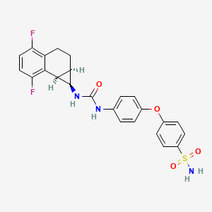 molecular formula C24H21F2N3O4S B10837843 4-[4-({[(1R,1aR,7bR)-4,7-Difluoro-1a,2,3,7b-tetrahydro-1H-cyclopropa[a]naphthalen-1-yl]carbamoyl}amino)phenoxy]benzenesulfonamide 