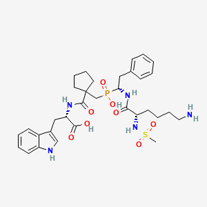 molecular formula C33H46N5O8PS B10837950 (2S)-2-[[1-[[[(1R)-1-[[(2S)-6-amino-2-(methanesulfonamido)hexanoyl]amino]-2-phenylethyl]-hydroxyphosphoryl]methyl]cyclopentanecarbonyl]amino]-3-(1H-indol-3-yl)propanoic acid 