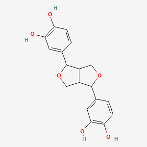 molecular formula C18H18O6 B10838061 2,6-Bis(3,4-dihydroxyphenyl)-3,7-dioxabicyclo[3.3.0]octane 