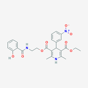 molecular formula C26H27N3O8 B108453 3-O-ethyl 5-O-[2-[(2-hydroxybenzoyl)amino]ethyl] 2,6-dimethyl-4-(3-nitrophenyl)-1,4-dihydropyridine-3,5-dicarboxylate CAS No. 92565-34-9