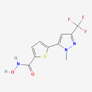 molecular formula C10H8F3N3O2S B10846479 N-hydroxy-5-(1-methyl-3-(trifluoromethyl)-1H-pyrazol-5-yl)thiophene-2-carboxamide 