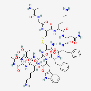 molecular formula C70H101N19O18S2 B10846746 H-DL-Ala-Gly-DL-Cys(1)-DL-Lys-DL-Asn-DL-Phe-DL-Phe-DL-Trp-DL-Lys-DL-xiThr-DL-Ala-DL-xiThr-DL-Ser-DL-Cys(1)-NH2 