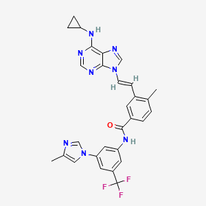 molecular formula C29H25F3N8O B10846776 3-{(E)-2-[6-(Cyclopropylamino)-9h-Purin-9-Yl]ethenyl}-4-Methyl-N-[3-(4-Methyl-1h-Imidazol-1-Yl)-5-(Trifluoromethyl)phenyl]benzamide 
