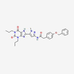 molecular formula C30H33N7O4 B10846835 N-[(5Z)-5-(2,6-dioxo-1,3-dipropylpurin-8-ylidene)-1-methyl-2H-pyrazol-3-yl]-2-[4-(phenylmethoxy)phenyl]acetamide 