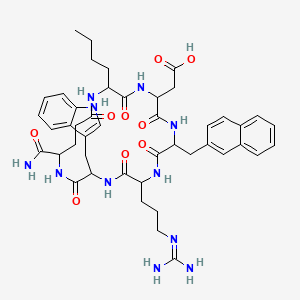 molecular formula C45H57N11O9 B10847540 cyclo[DL-2Nal-DL-Arg-DL-Trp-DL-gGlu(NH2)(NH2)-DL-Nle-DL-Asp] 