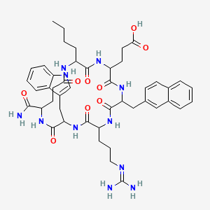molecular formula C46H59N11O9 B10847545 cyclo[DL-2Nal-DL-Arg-DL-Trp-DL-gGlu(NH2)(NH2)-DL-Nle-DL-Glu] 
