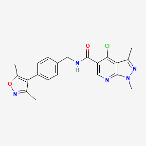 molecular formula C21H20ClN5O2 B10848964 4-chloro-N-[[4-(3,5-dimethyl-1,2-oxazol-4-yl)phenyl]methyl]-1,3-dimethylpyrazolo[3,4-b]pyridine-5-carboxamide 